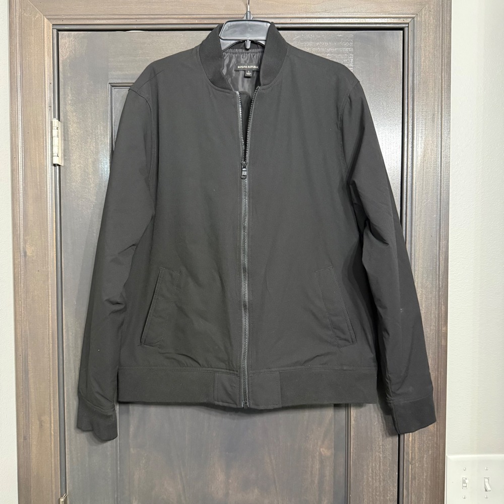Banana Republic Mens Black Full Zip Bomber Jacket Large‎ L Ribbed Trim Lined